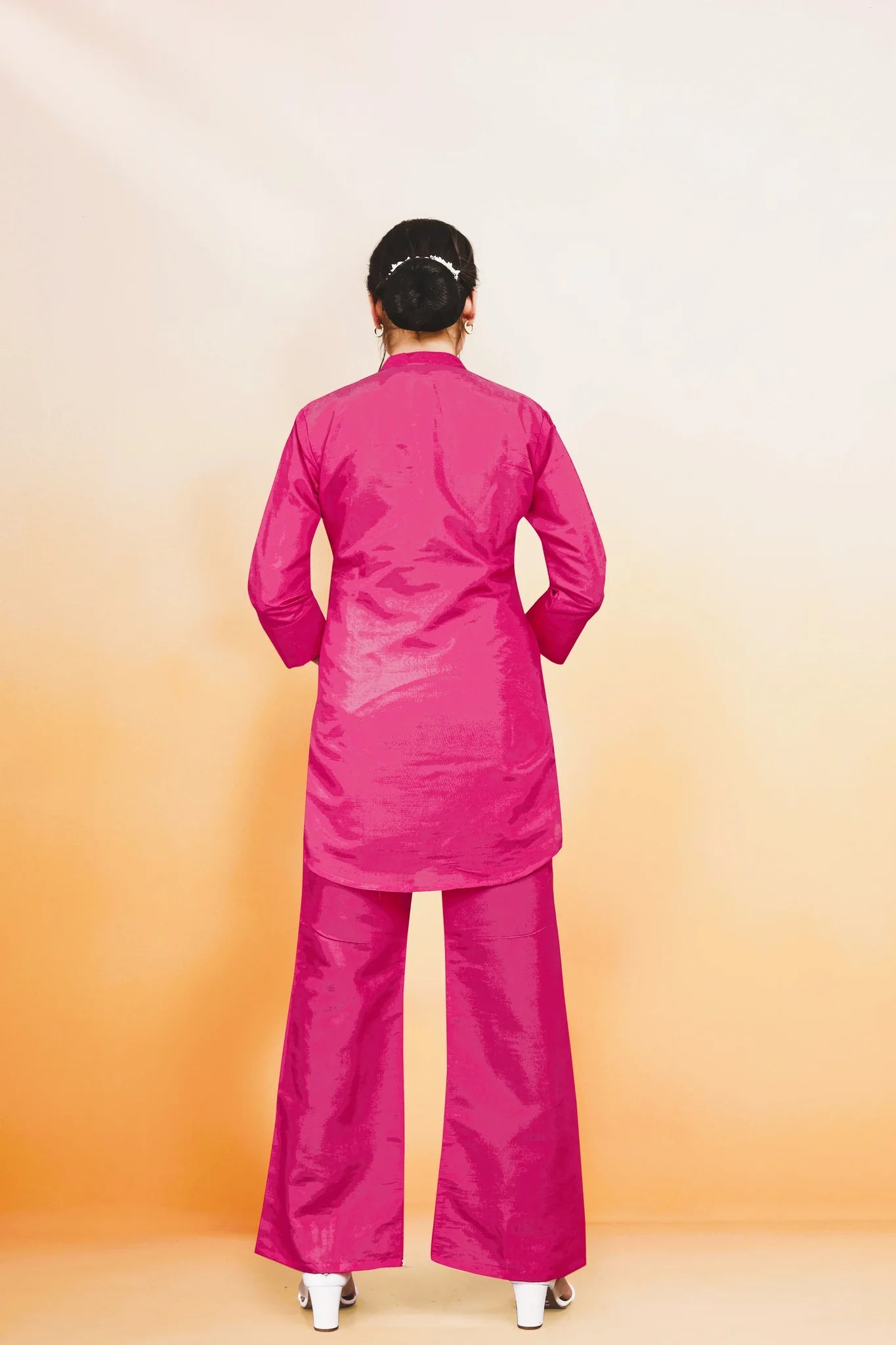 Hot Pink Multi-Thread Embroidered Viscose Silk Co-Ord Set