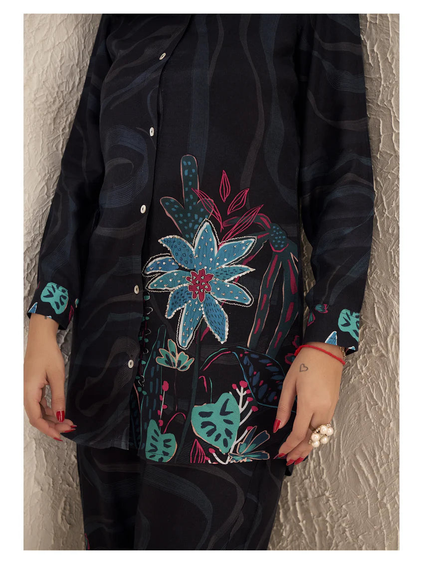 Black Sequins 3 Piece Co-Ord Set With Camisole