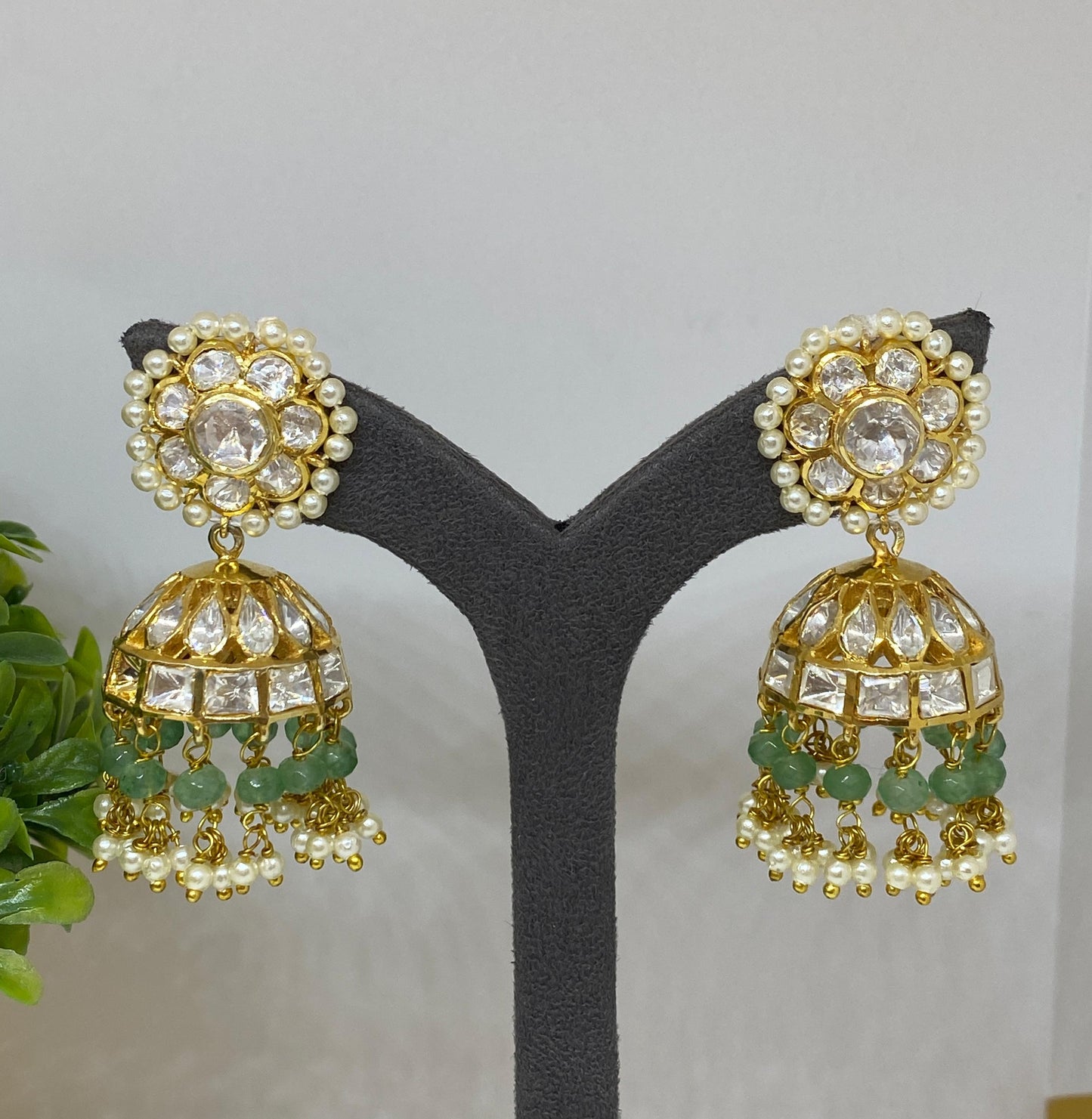 Classic Jhumki with Green Highlights 925 silver