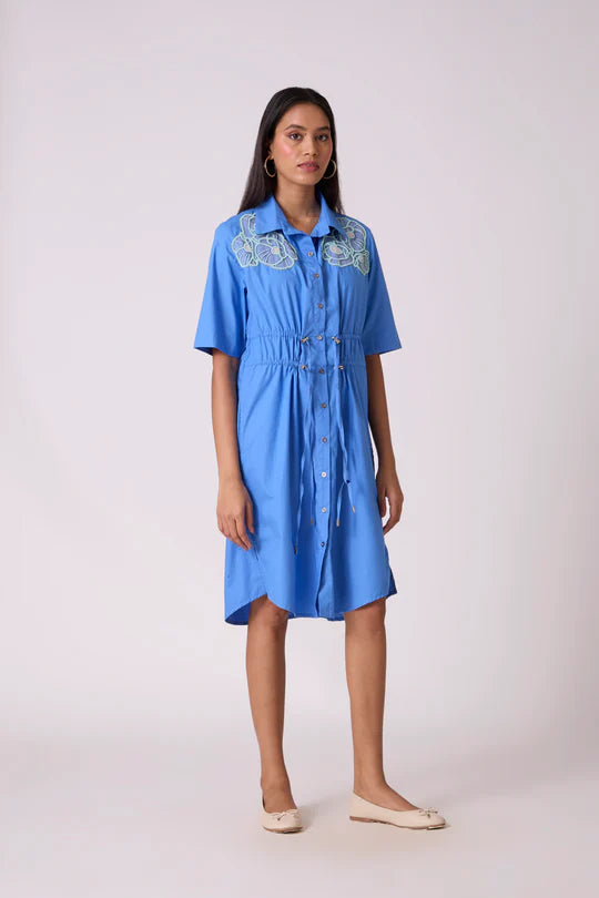 Oliver Applique Dress-French Blue