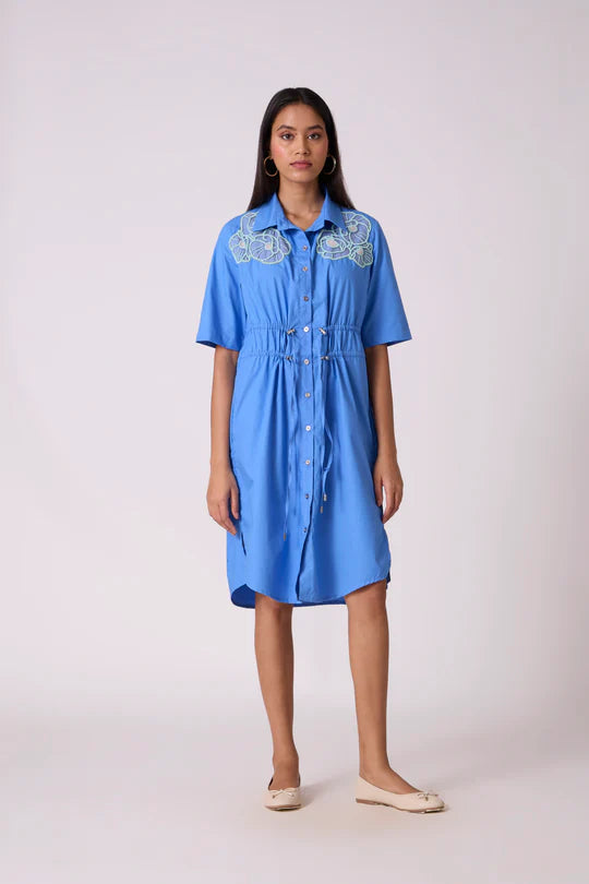 Oliver Applique Dress-French Blue