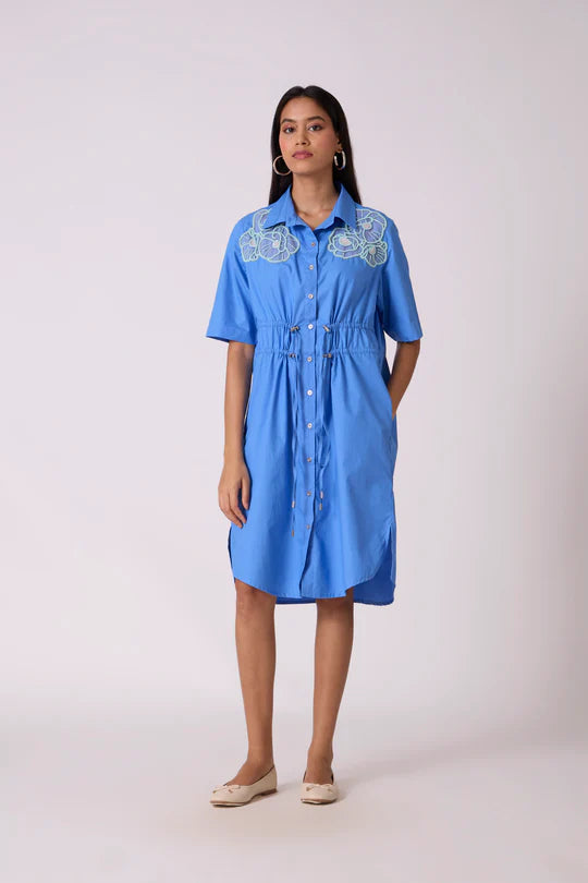 Oliver Applique Dress-French Blue