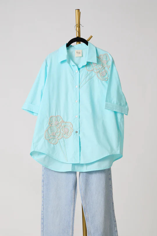 Jasper Applique Shirt-Aqua Mint