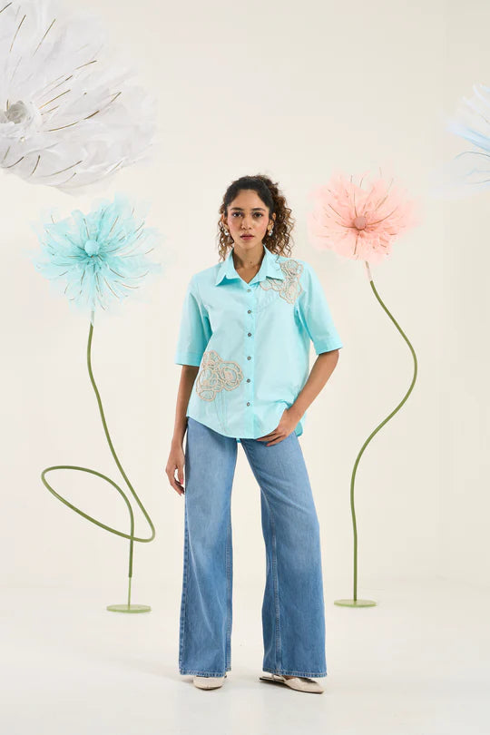 Jasper Applique Shirt-Aqua Mint