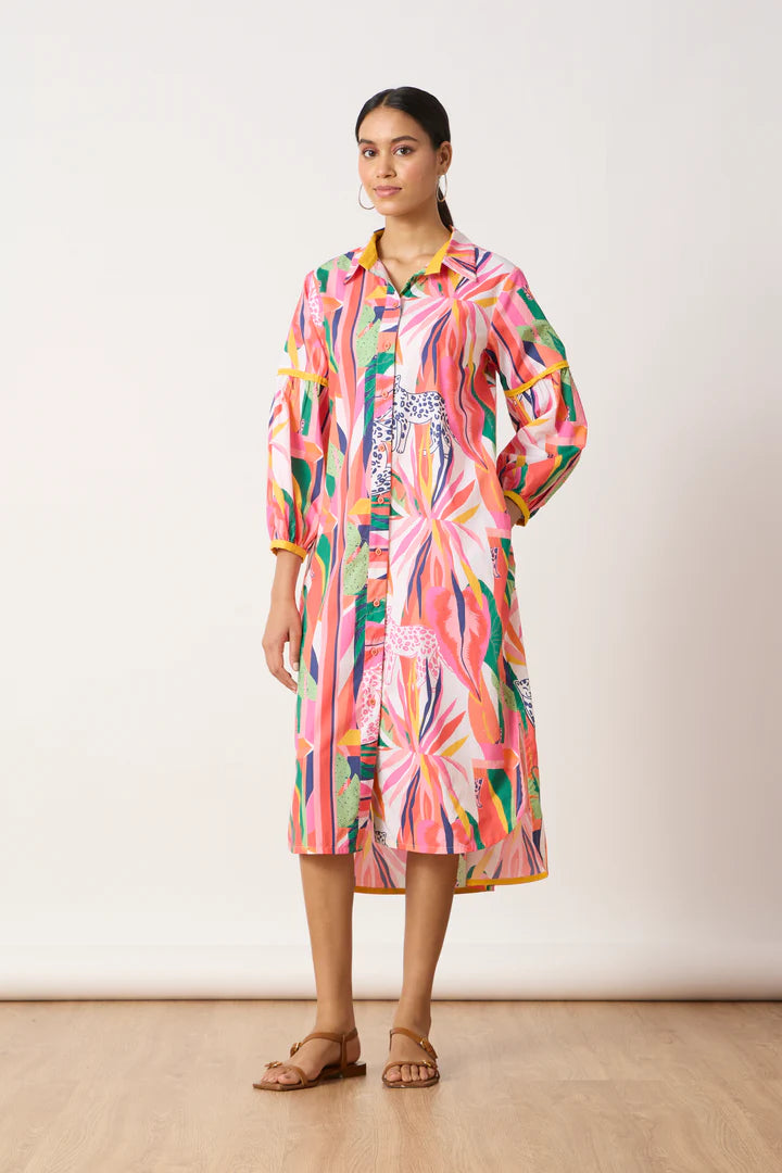Erin Shirt Dress-Tropical Print
