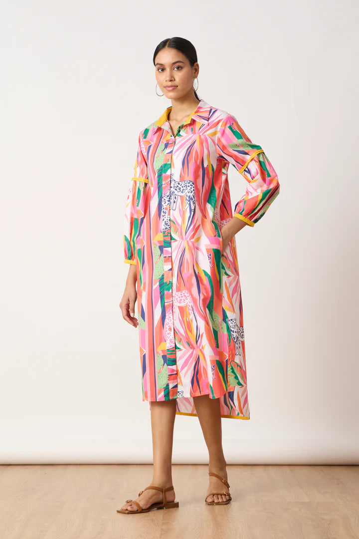 Erin Shirt Dress-Tropical Print