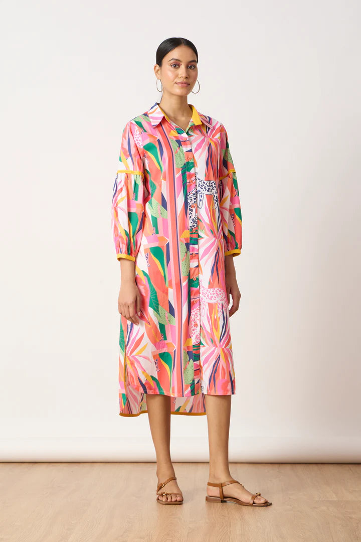 Erin Shirt Dress-Tropical Print