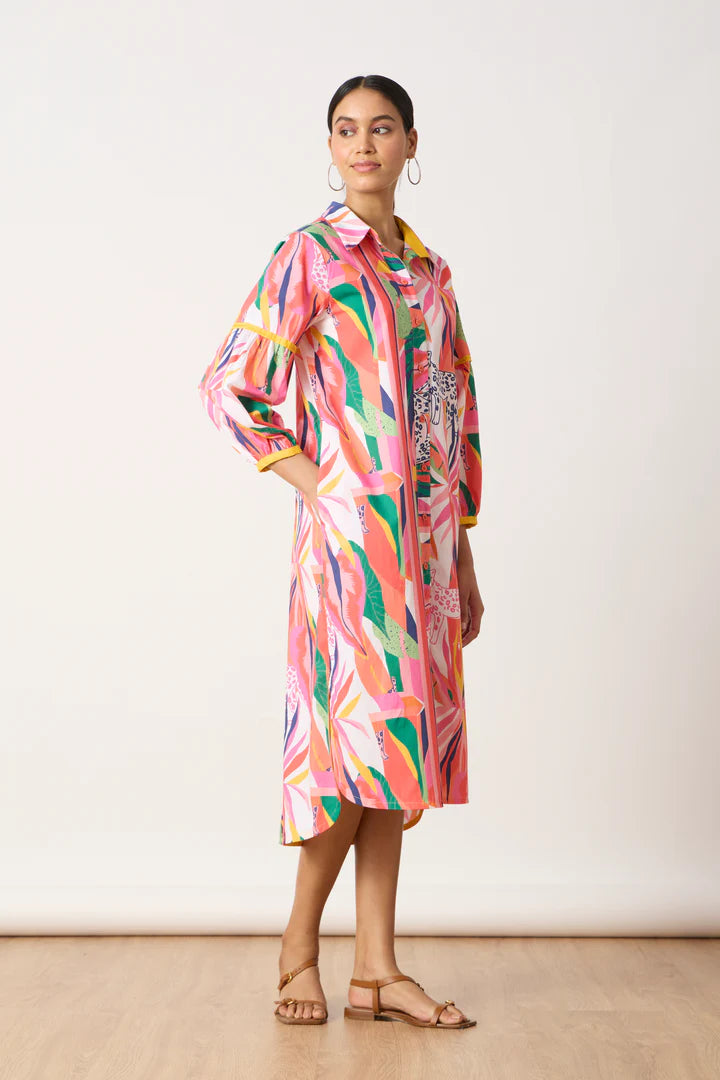 Erin Shirt Dress-Tropical Print