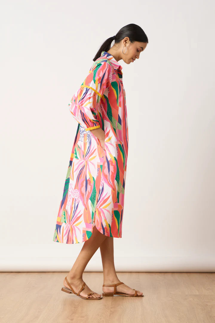 Erin Shirt Dress-Tropical Print