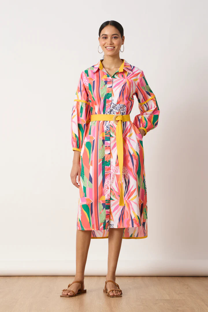 Erin Shirt Dress-Tropical Print