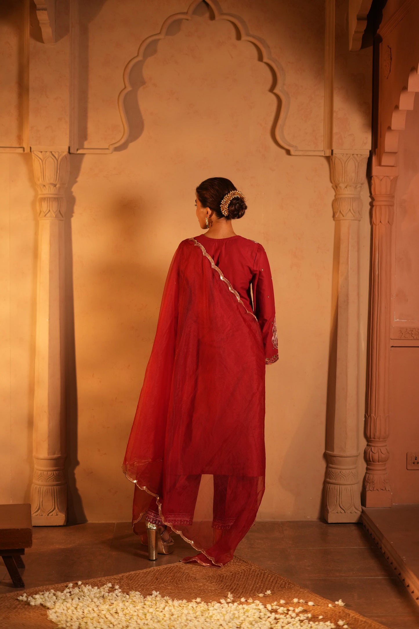Red Lawn Embroidered Kurta Set with Dupatta
