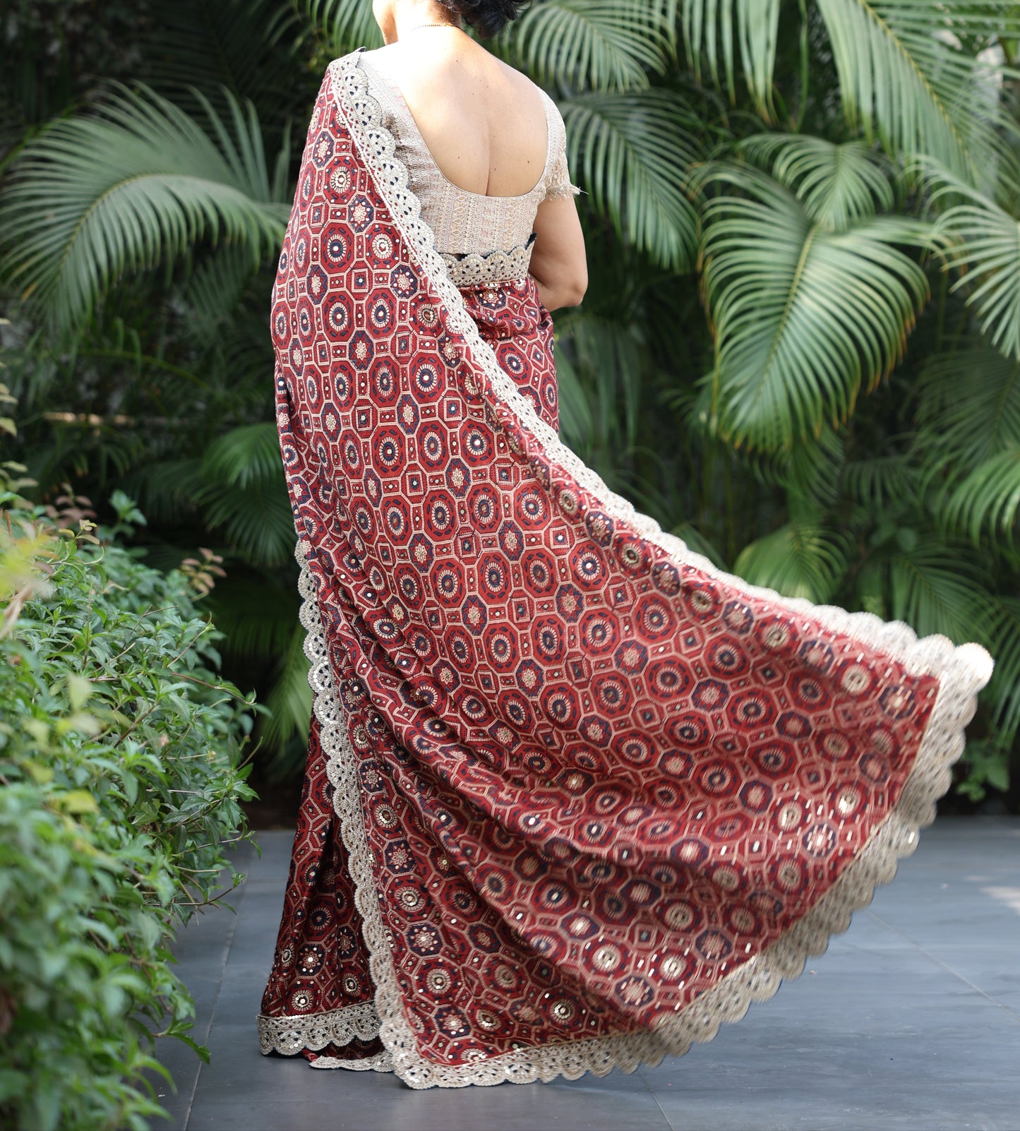 MAROON AJRAKH SAREE