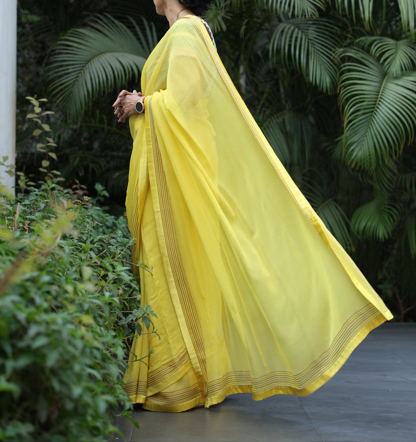 LIME YELLOW CHIFFON SAREE W/ BLOUSE PIECE