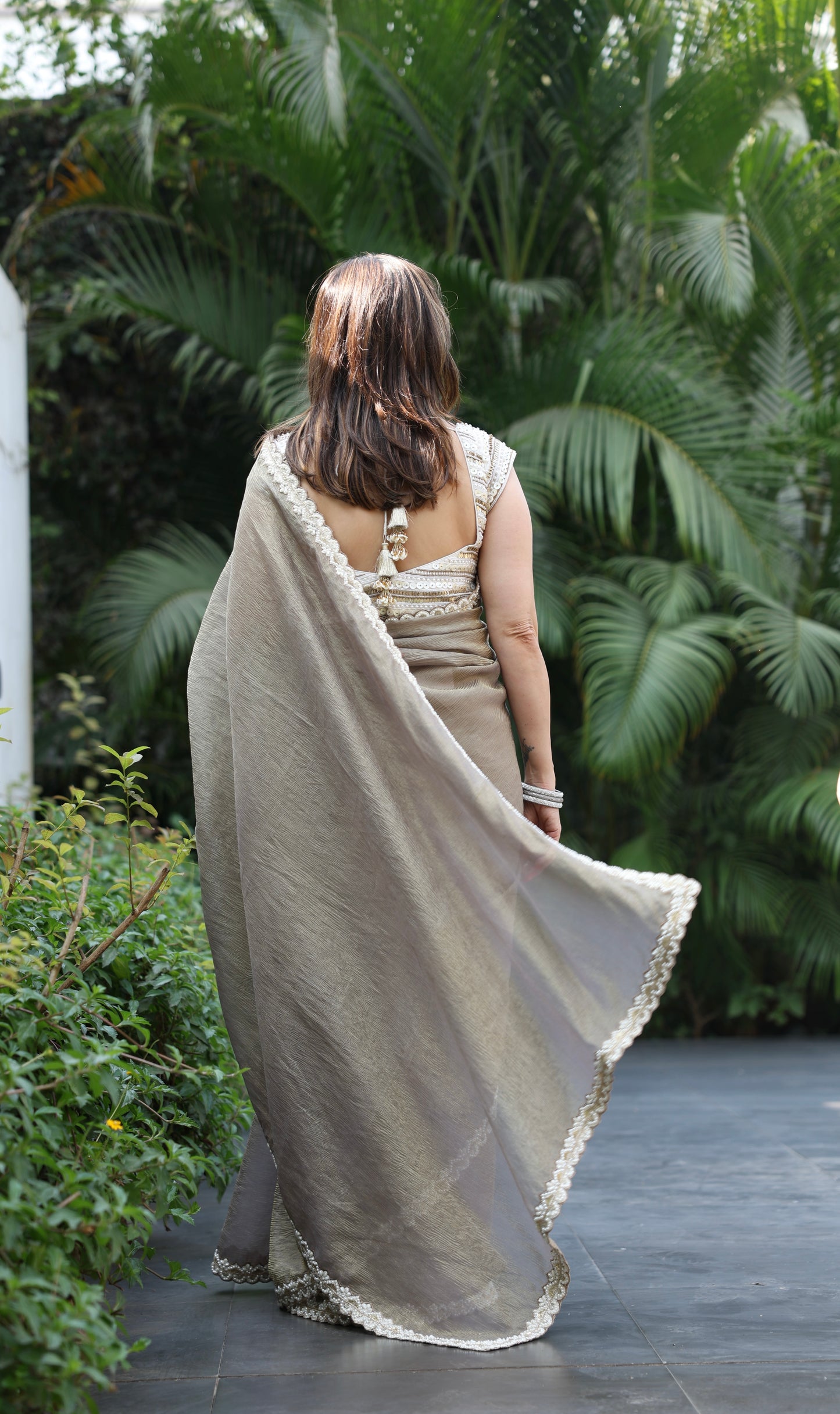 GOLDEN CRUSHED TISSUE SAREE