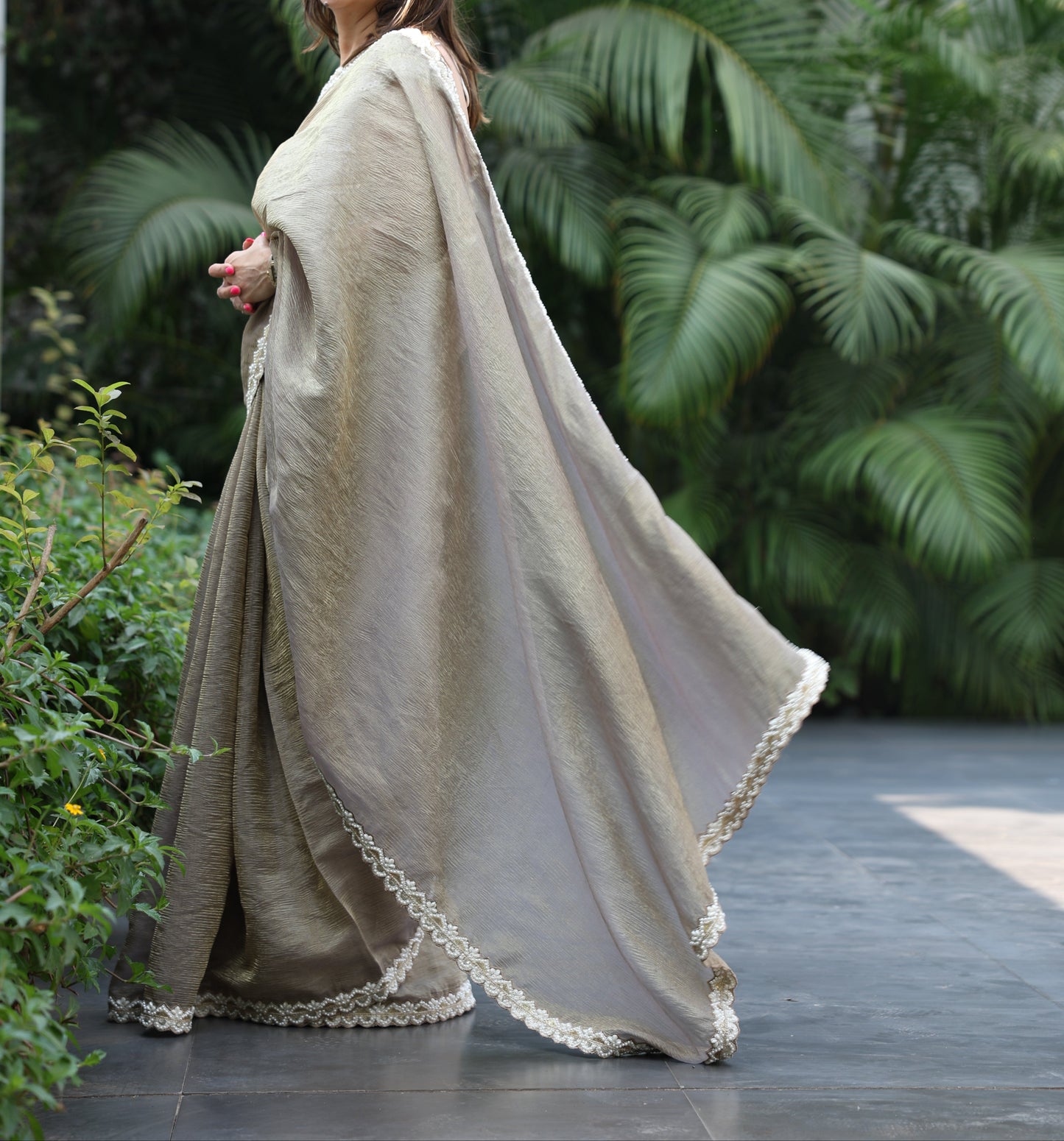 GOLDEN CRUSHED TISSUE SAREE