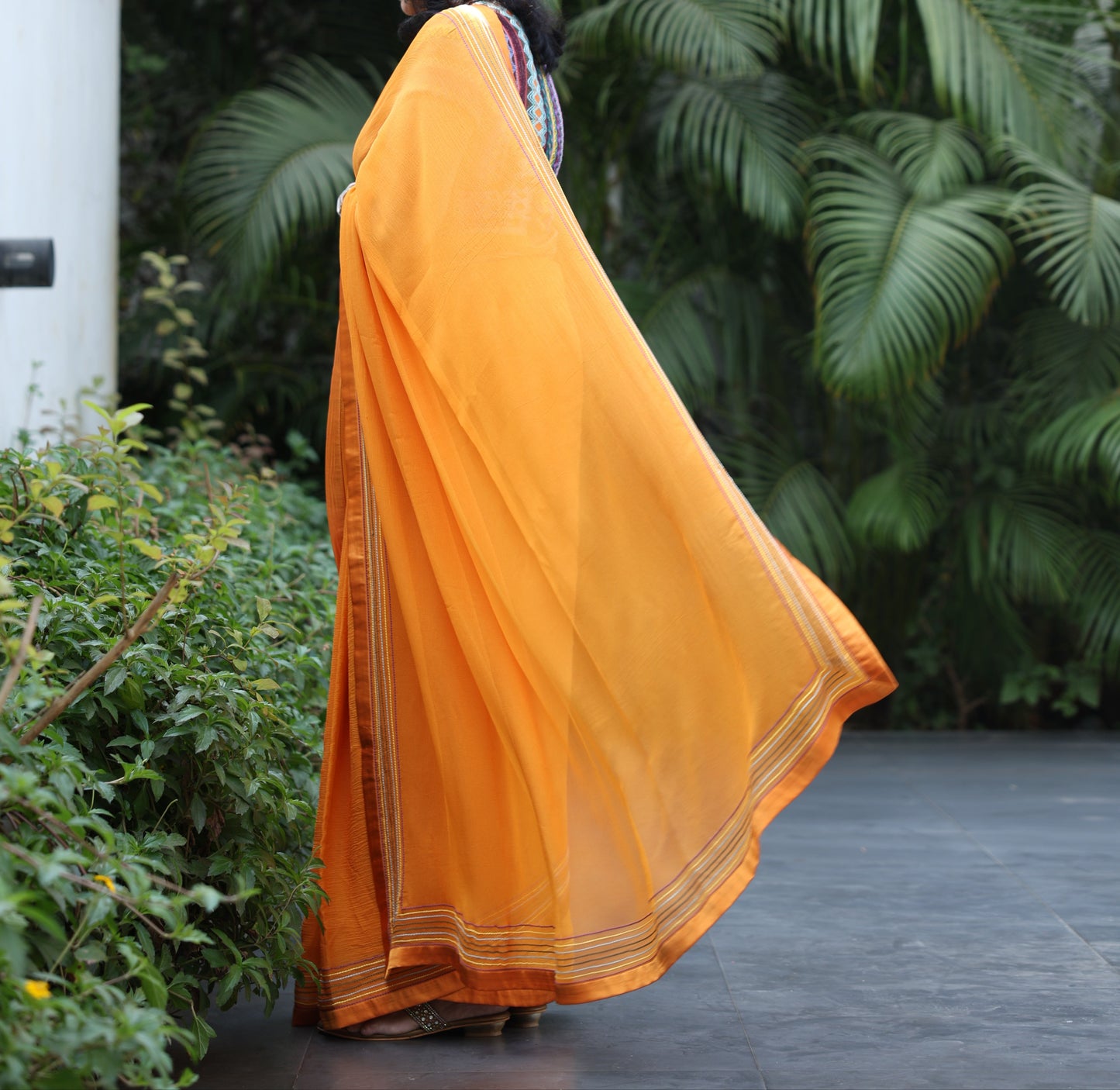 ORANGE CHIFFON SAREE W/ BLOUSE PIECE