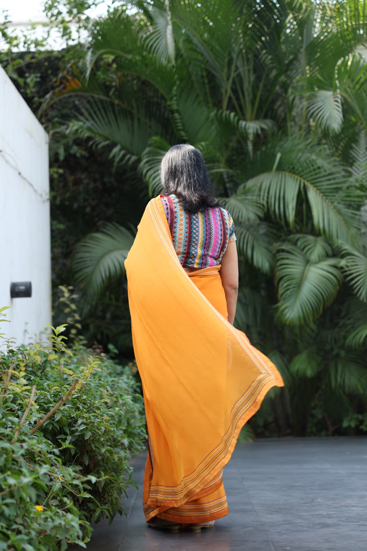 ORANGE CHIFFON SAREE W/ BLOUSE PIECE