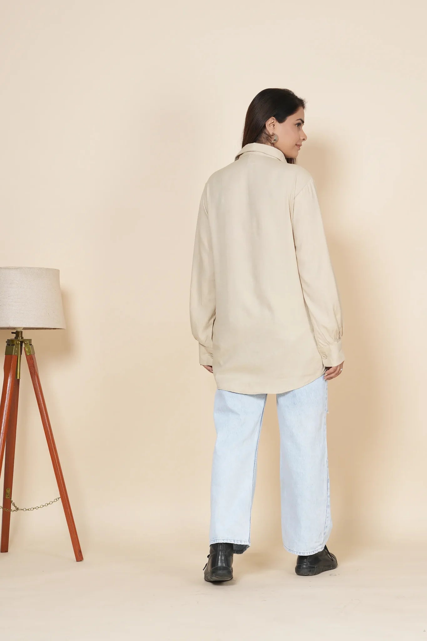 beige linen shirt with thread work embroidery