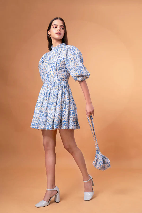 Gathered Linen Mini Dress