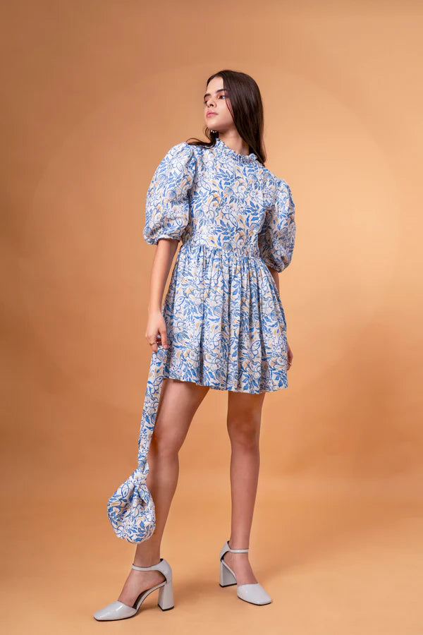 Gathered Linen Mini Dress