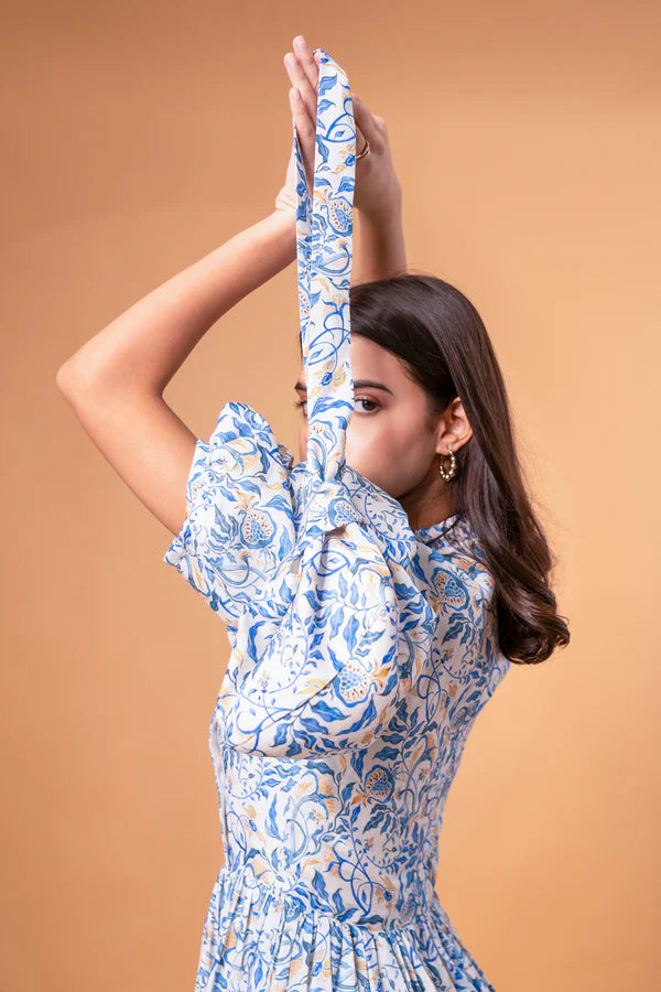 Gathered Linen Mini Dress