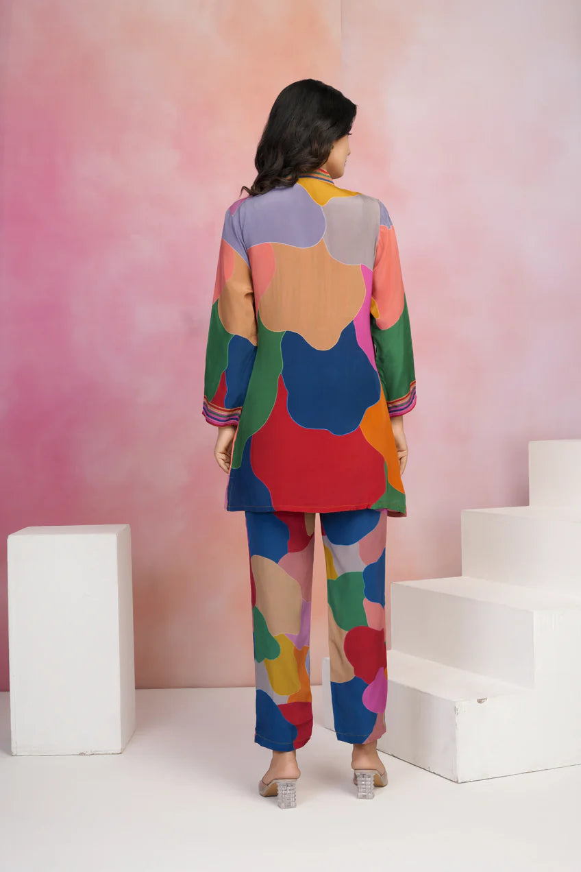 Multicolored Floral Sequins 3 Piece Co-Ord Set with Camisole
