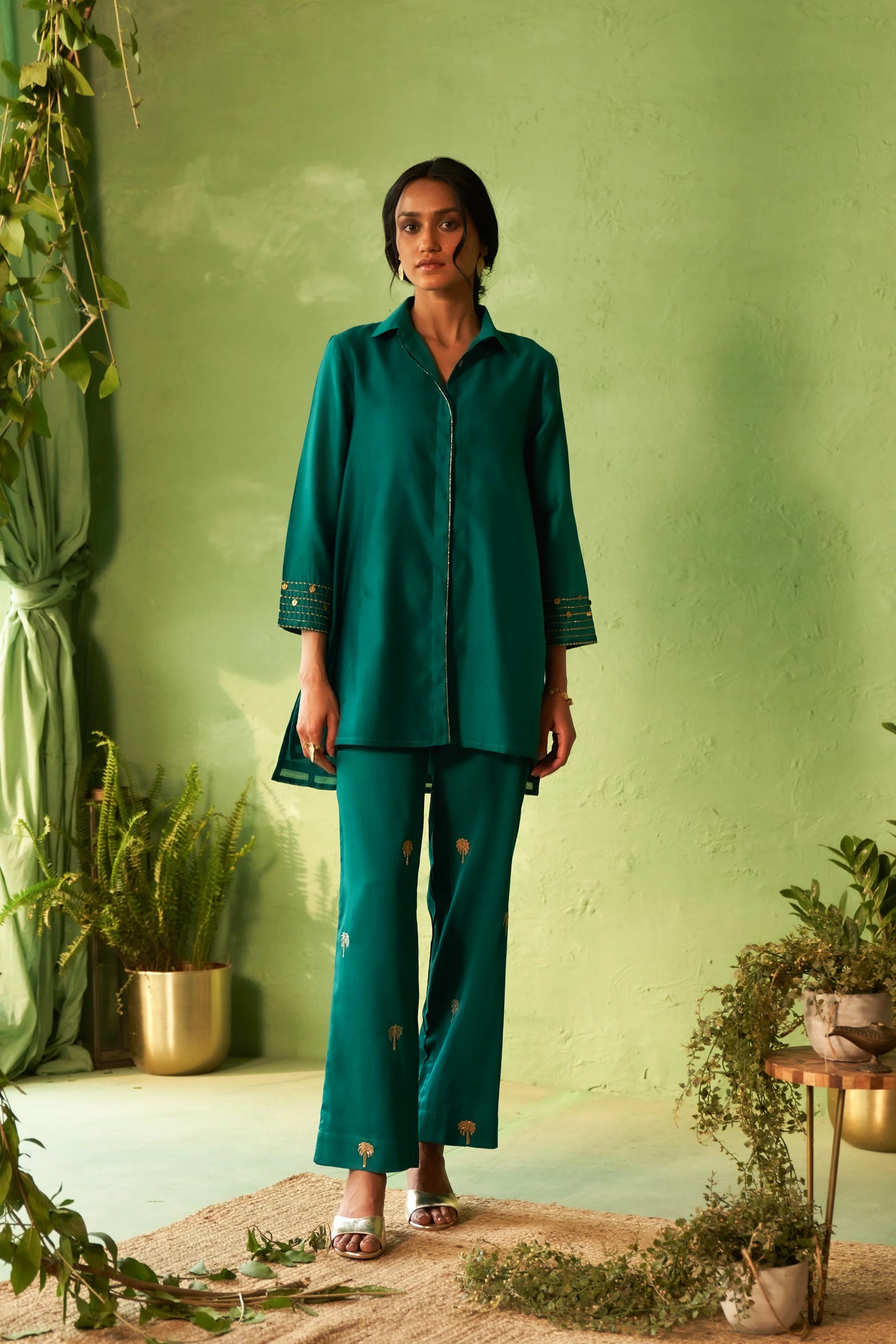 Peacock Green Collared Coord Set Rs. 15,000.00