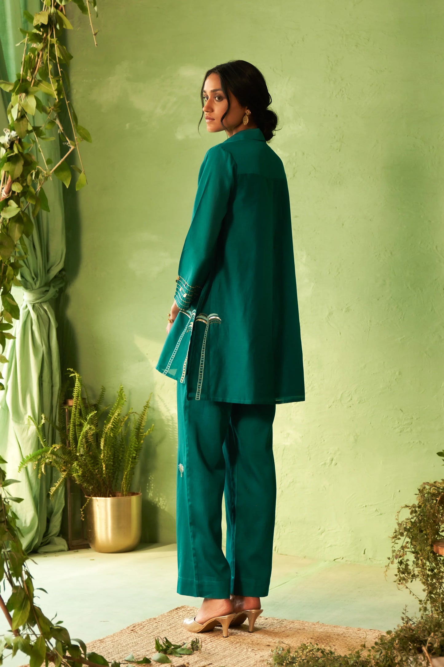 Peacock Green Collared Coord Set Rs. 15,000.00