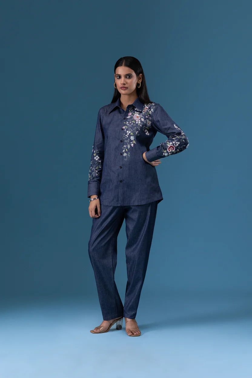 Indigo Bloom Embroidered Co-ord Set
