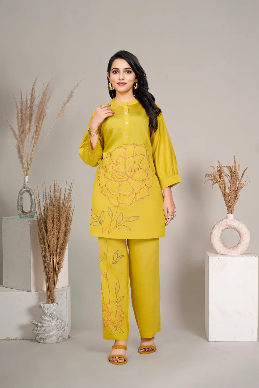 Yellow Embroidered Kurta With Pants