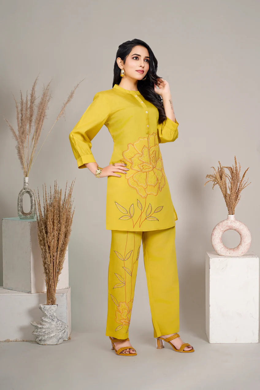 Yellow Embroidered Kurta With Pants