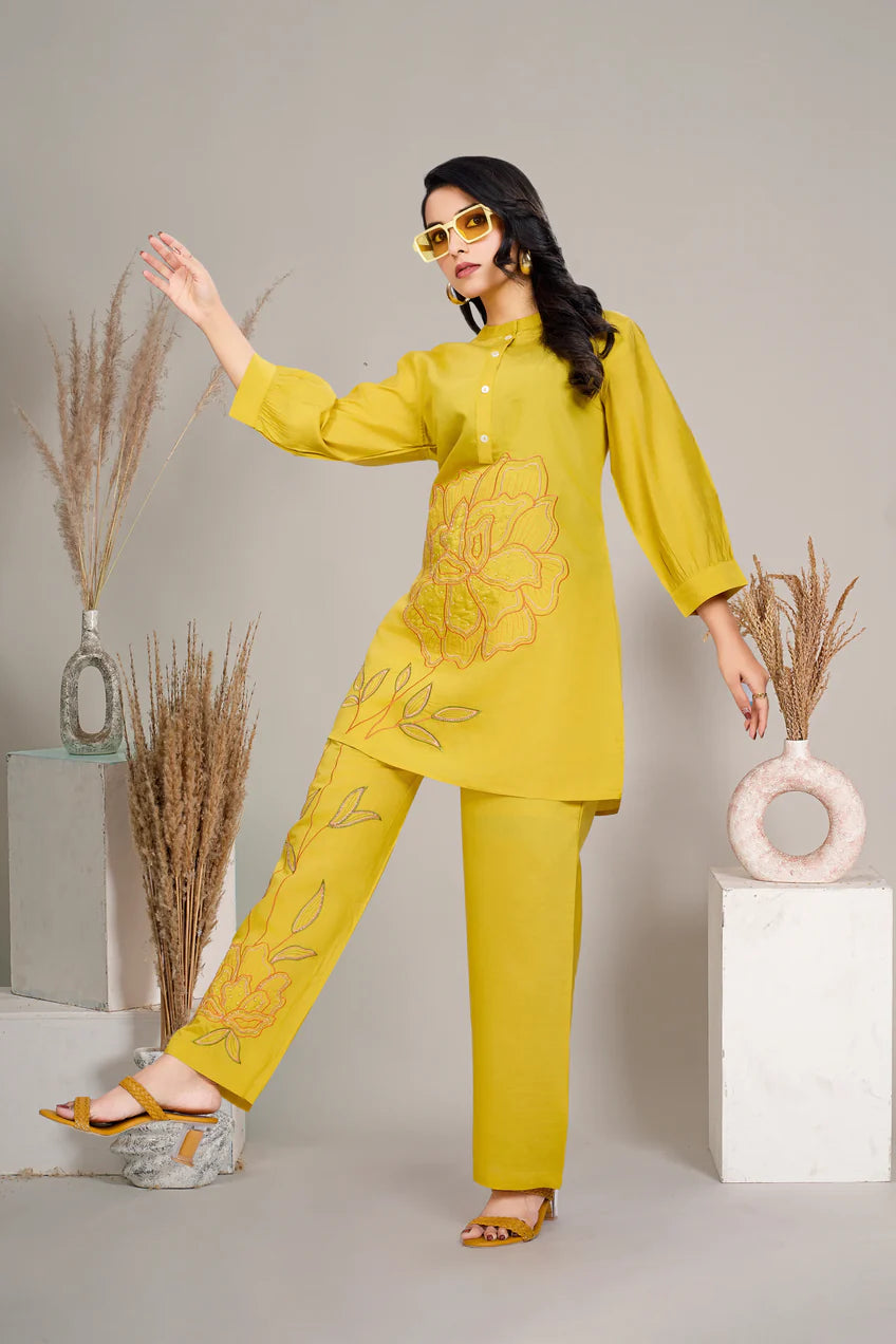 Yellow Embroidered Kurta With Pants