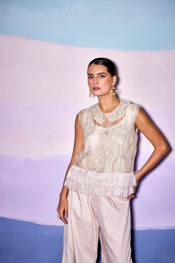 PETER COLLAR FRILLED TOP & BOOT PANT