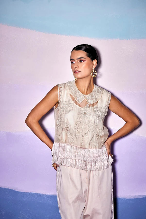 PETER COLLAR FRILLED TOP & BOOT PANT