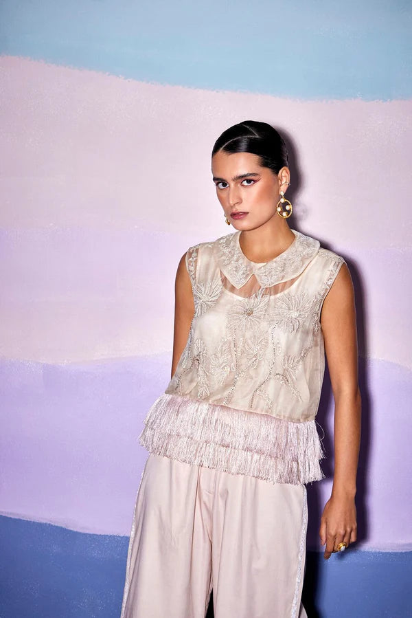 PETER COLLAR FRILLED TOP & BOOT PANT