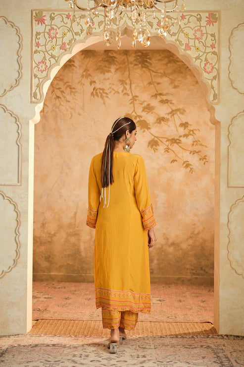 Raag placement kurta set - Mustard