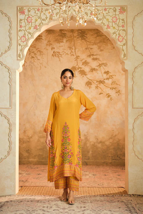 Raag placement kurta set - Mustard