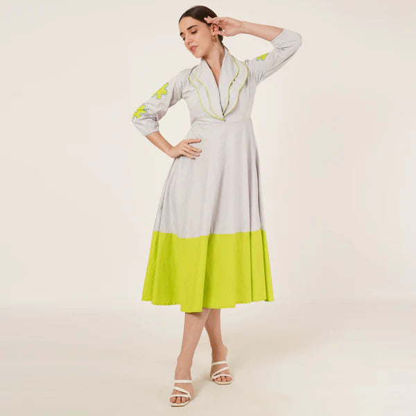 Grey Double Collar Dress