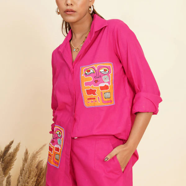 Pink love Embroidered Coord Set