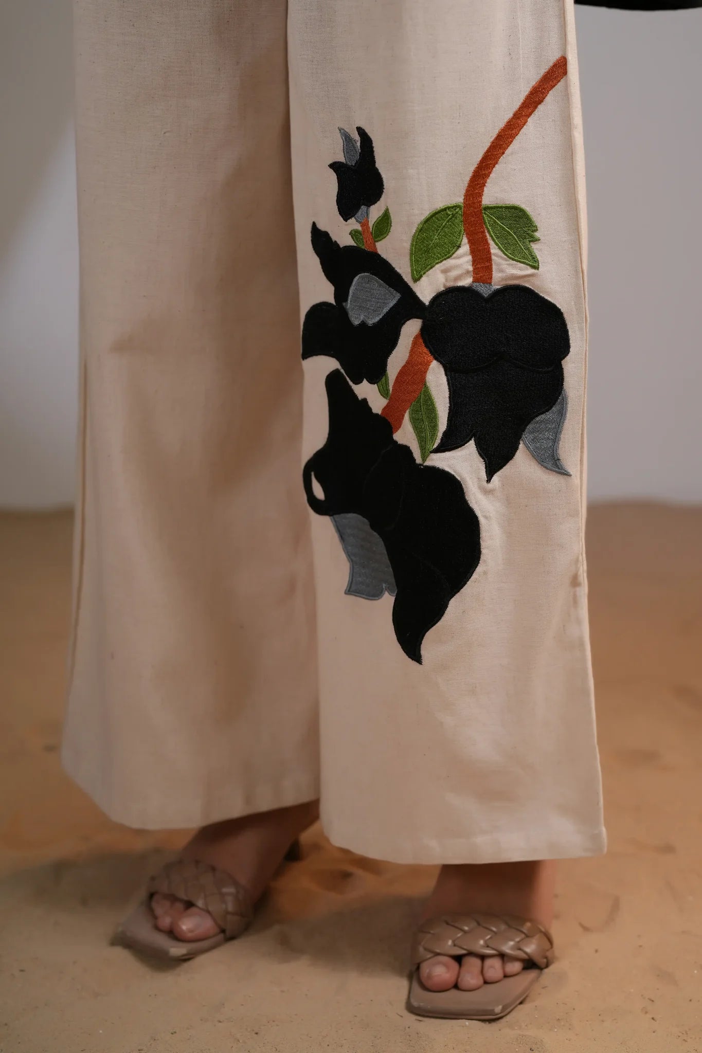 Black Embellished V-Neck Co-Ord Set in Cotton Flex