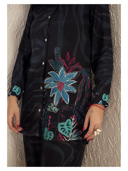 Black Sequins 3 Piece Co-Ord Set With Camisole