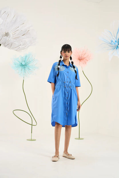 Oliver Applique Dress-French Blue