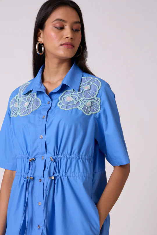 Oliver Applique Dress-French Blue