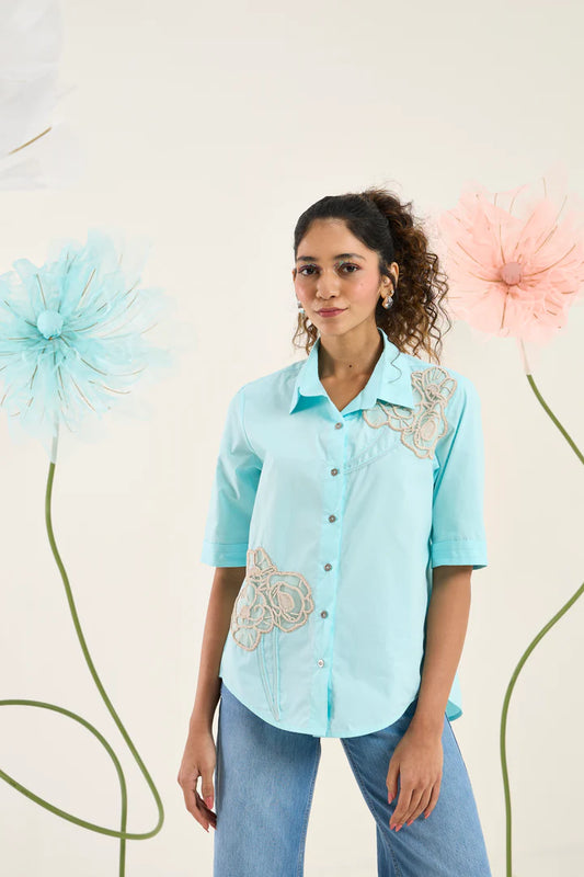 Jasper Applique Shirt-Aqua Mint