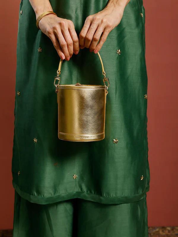 Barrel Potli (Goddess Gold Leather)