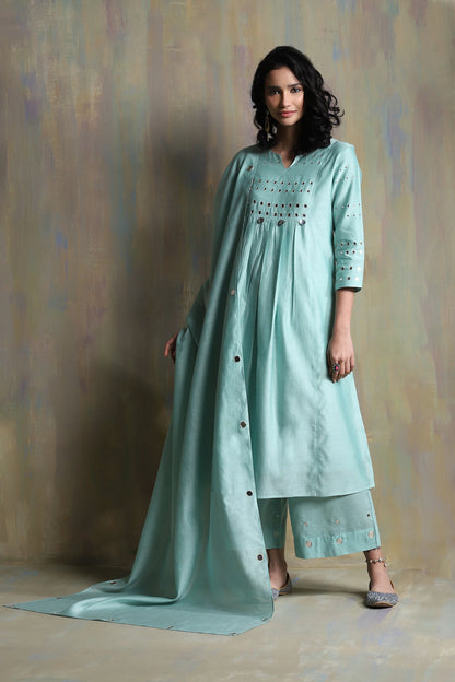 Aqua Green Gathered Kurta Set