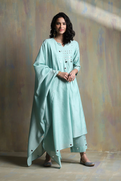 Aqua Green Gathered Kurta Set