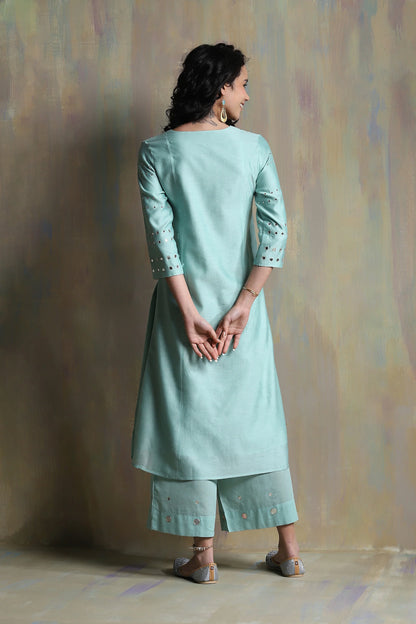 Aqua Green Gathered Kurta Set