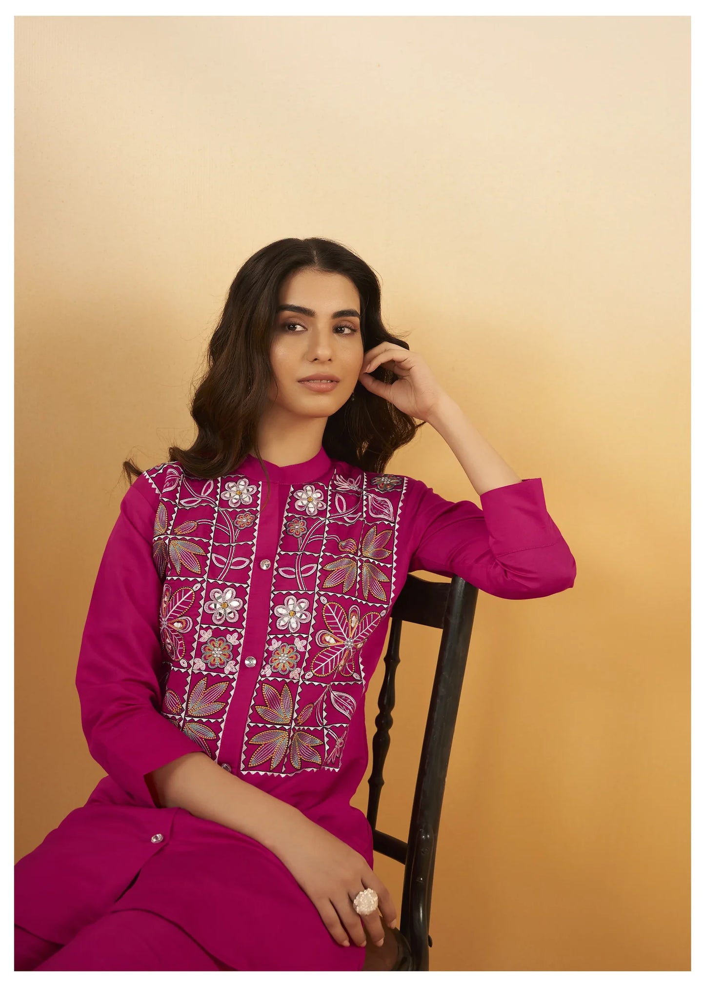 Hot Pink Multi-Thread Embroidered Viscose Silk Co-Ord Set
