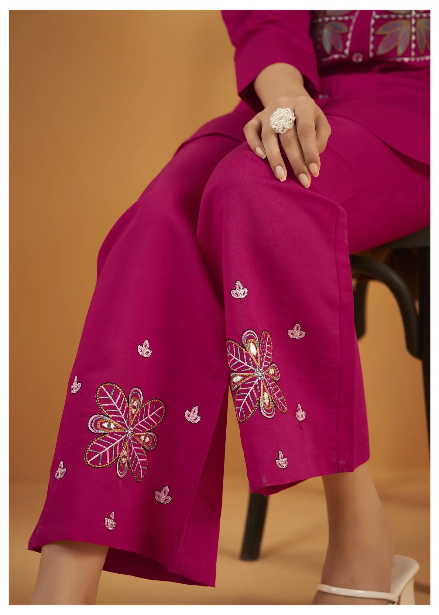 Hot Pink Multi-Thread Embroidered Viscose Silk Co-Ord Set